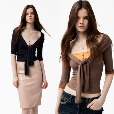 4muggle亨利领假两件针织衫女