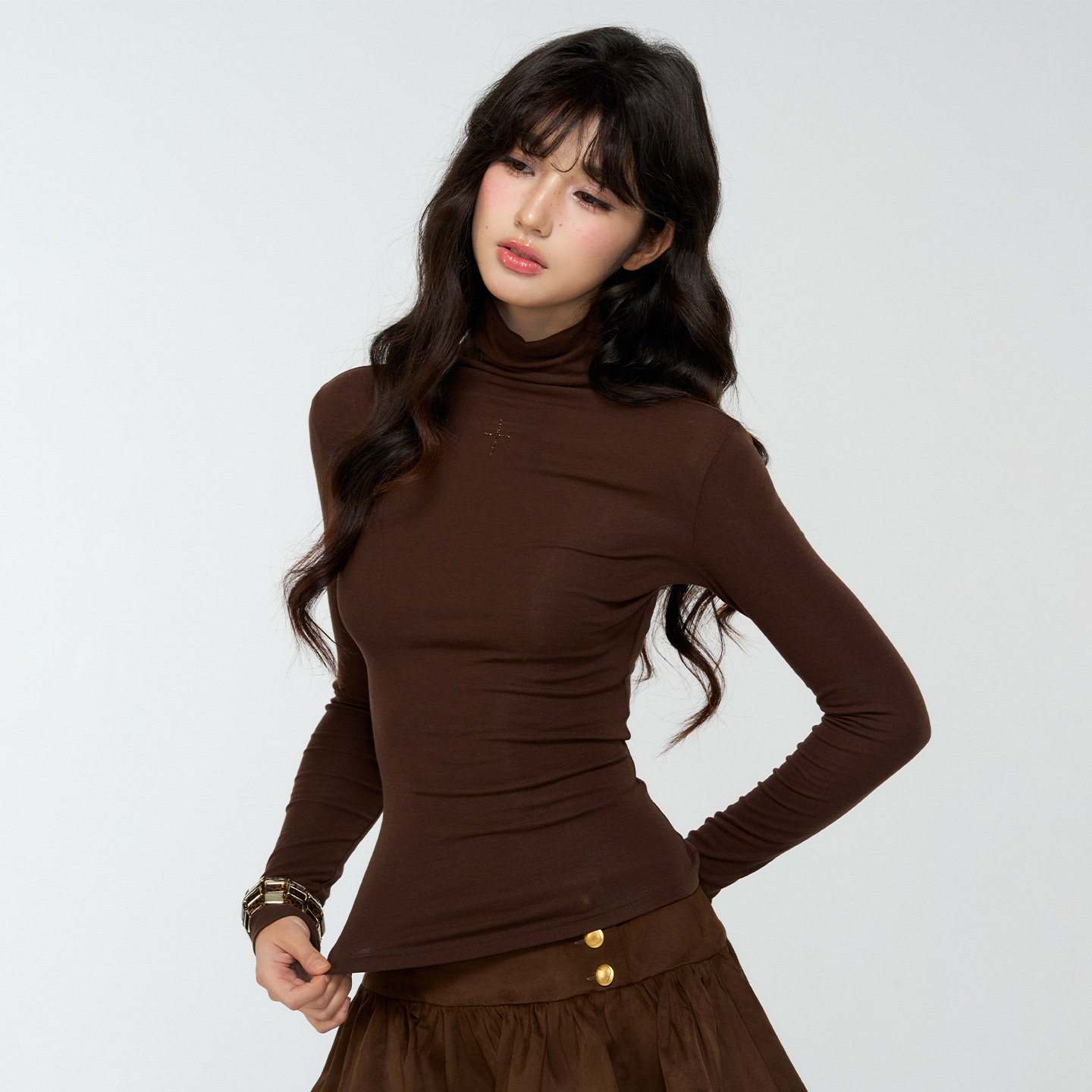 4muggle双色高领烫钻基础打底衫