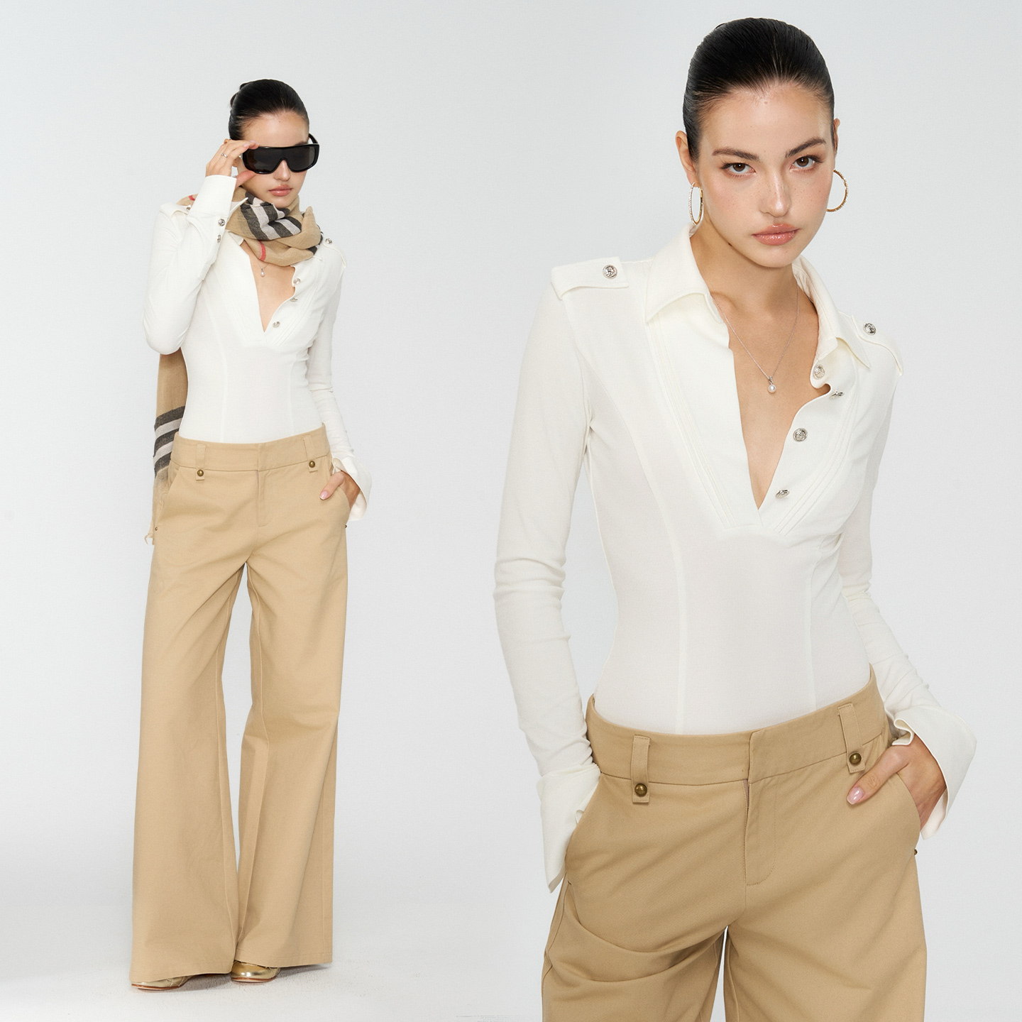 4muggle白色工装感修身连体衣女