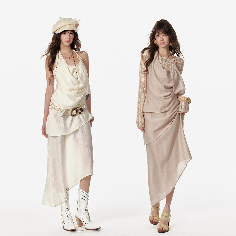 4muggle垂坠立裁无袖性感长裙女