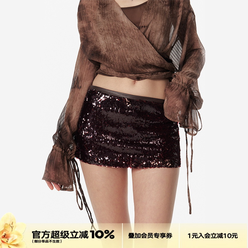 4muggle亮片包裙双色气质半身裙