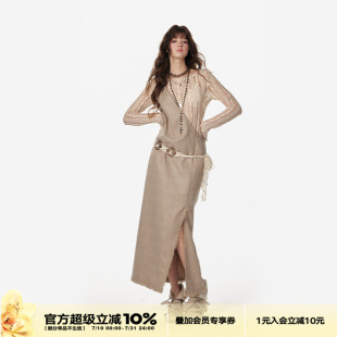 画家气质长裙单肩抽褶纯欲连衣裙女显瘦 4muggle原创设计早春新款