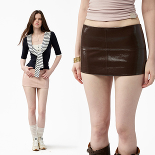 4muggle油蜡十字架辣妹皮短裙复古通勤A字裙芭比包臀裙高级感女