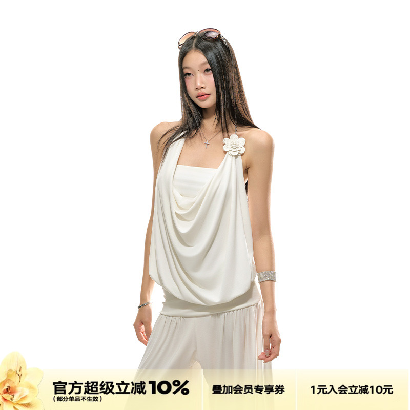 4muggle挂脖山茶花荡领上衣女