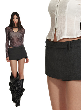 4muggle早秋原创设计黑灰西装裙辣妹短裙显瘦A字包臀半身裙高级感