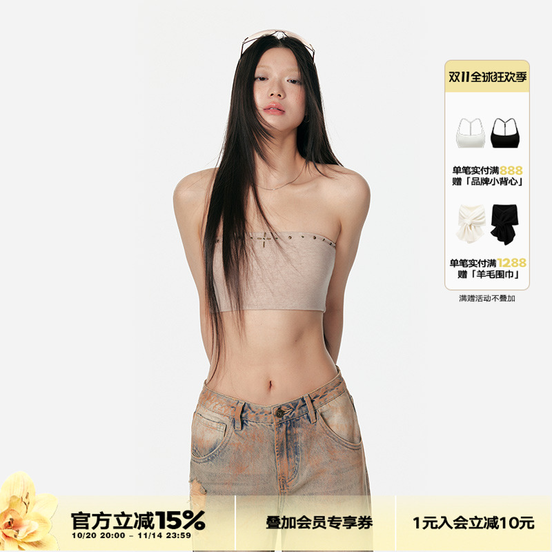 4muggle十字架烫钉抹胸双色女