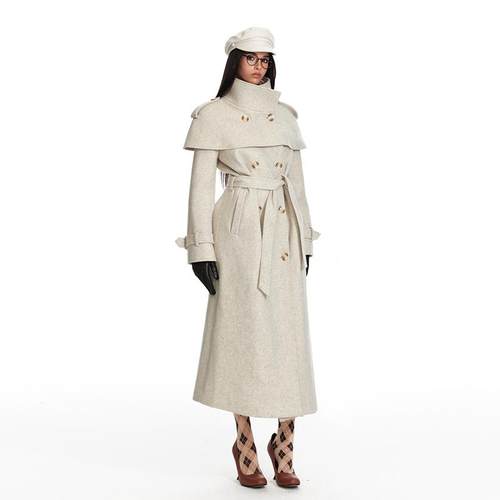 4muggle可拆卸披肩毛呢大衣外套