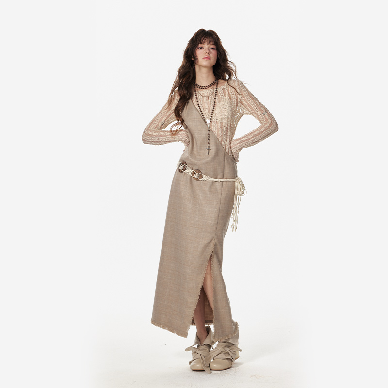 4muggle单肩抽褶纯欲连衣裙女