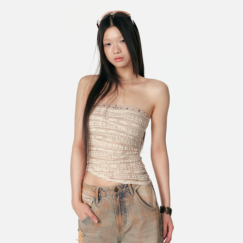 4muggle蕾丝抹胸双色纯欲上衣女