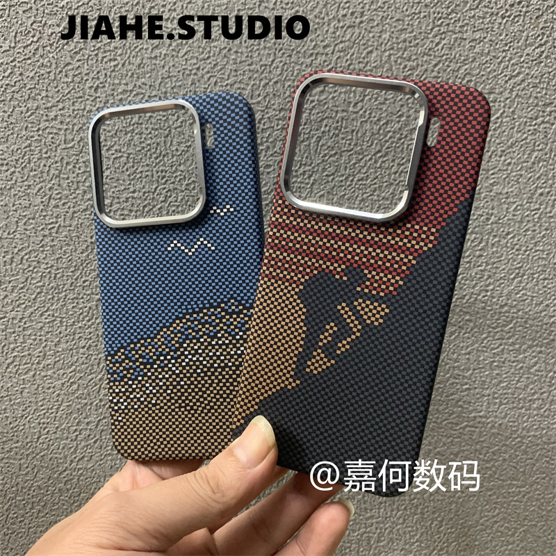 仿碳纤维凯夫拉纹理攀登爬山海鸟适用小米15pro小米15ultra手机壳小米14pro磁吸硬壳保护壳轻奢商务潮男浮雕