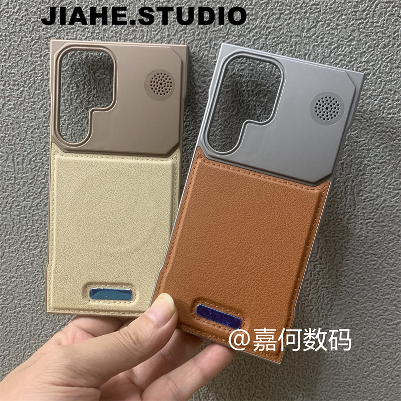 无边框贴皮商务皮纹适用三星galaxy s25ultra手机壳s24ultra磁吸s23ultra硬壳s25+保护壳s24+轻奢半包潮男新