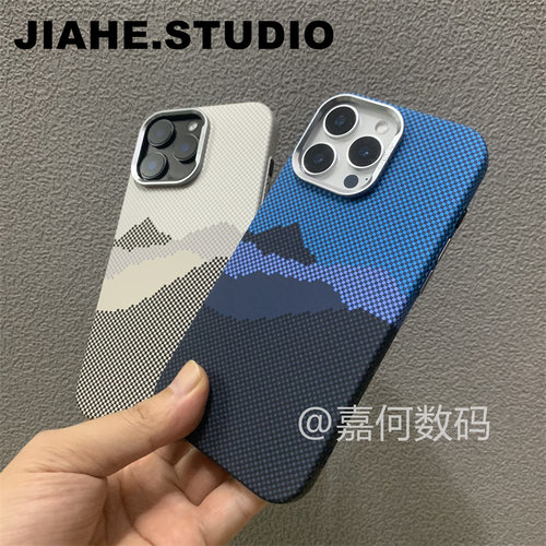 轻奢山与星河碳纤维纹手机壳