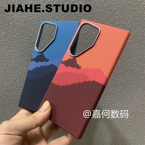 山水画山峰河山碳纤维纹理凯夫拉纹理PC材质适用三星s24ultra手机壳磁吸s23ultra手机壳s24+硬壳浮雕23保护壳