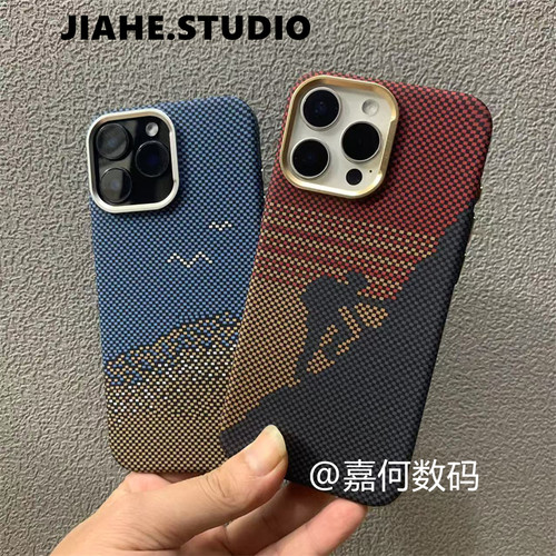 仿碳纤维凯夫拉纹理攀登爬山海鸟适用iPhone16proMax手机壳磁吸苹果15promax硬壳14promax保护壳13pro商务12