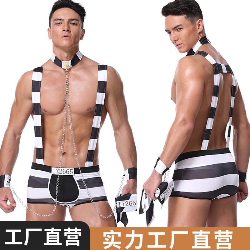 2023新款男款成人角色扮演 带手铐 游戏囚犯制服的衣服男士服