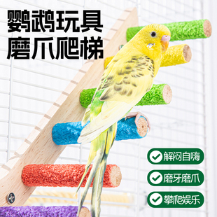 鹦鹉爬梯玩具解闷自嗨鸟笼内装饰磨砂站棍秋千牡丹虎皮啃咬专用品
