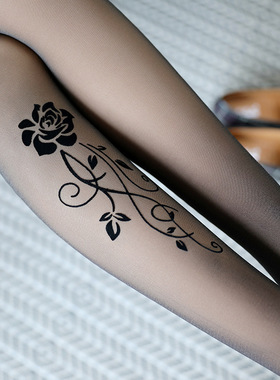 单层一体假透肉打底裤女加绒加厚秋冬无缝防勾丝提花踩脚连裤袜