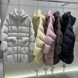 欧货高端2025新款 连帽90绒宽松保暖外套冬 云朵泡芙羽绒服女中长款