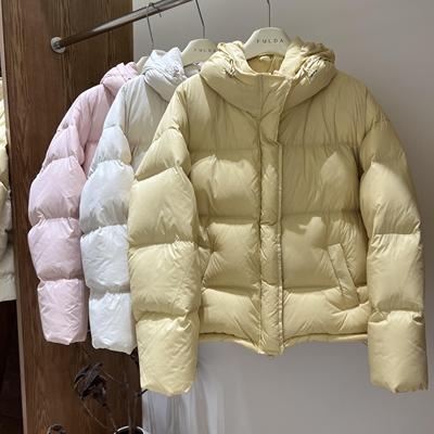 韩系泡芙短款连帽排骨羽绒服