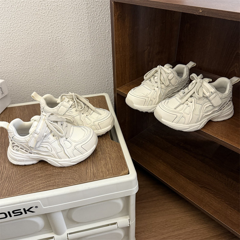 68007女童韩版轻便运动鞋2026春款儿童皮面白色老爹鞋男童休闲鞋