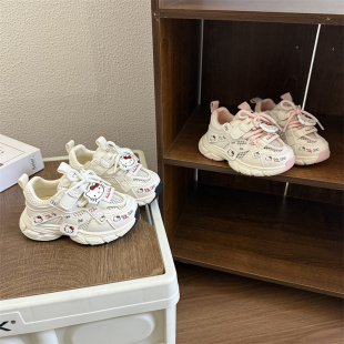 9909KT猫米色女童运动鞋2026新款儿童轻便透气老爹鞋1-3岁学步鞋