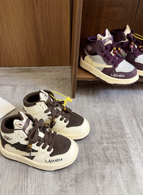 11637儿童高帮板鞋2025秋季新款男女童卡通撞色中大童防滑运动鞋