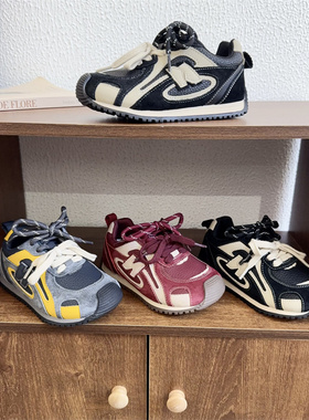 58091真皮女童德训鞋2025秋季爆款N字休闲鞋男童运动鞋拼色阿甘鞋