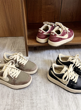 58095真皮儿童运动鞋2025冬季加绒二棉男女童休闲鞋中大童板鞋