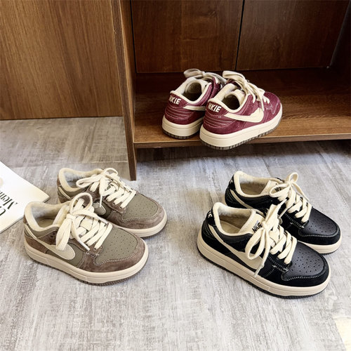 58095真皮儿童运动鞋2025冬季加绒二棉男女童休闲鞋中大童板鞋