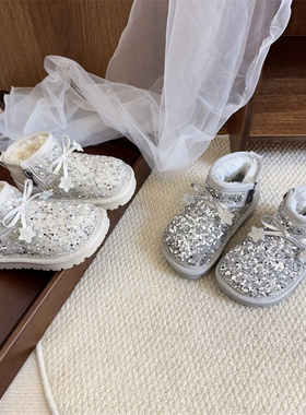 25909女童雪地靴2025冬季儿童加绒加厚大棉短靴小女孩水钻公主鞋