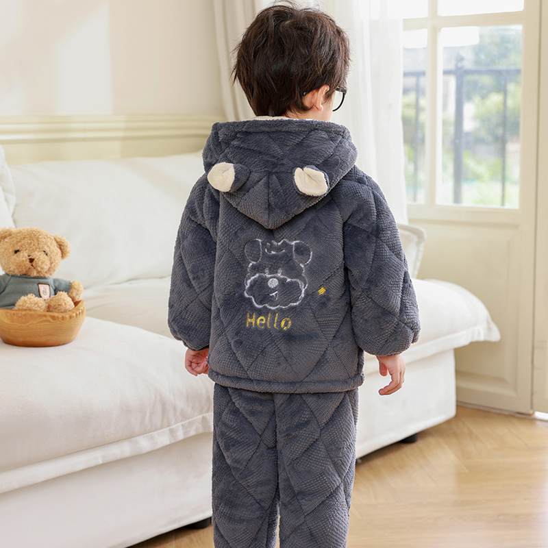 儿童睡衣法兰绒连帽加厚卡通冬款