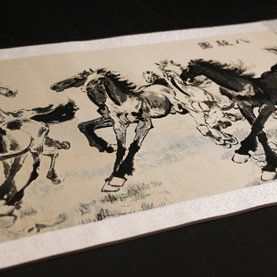 宋锦真丝画八马骏图中国风挂画装饰画工艺品礼品送老师