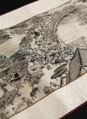 清明上河图新中式客厅装饰画茶室书房背景墙挂画宋代美学真丝面料