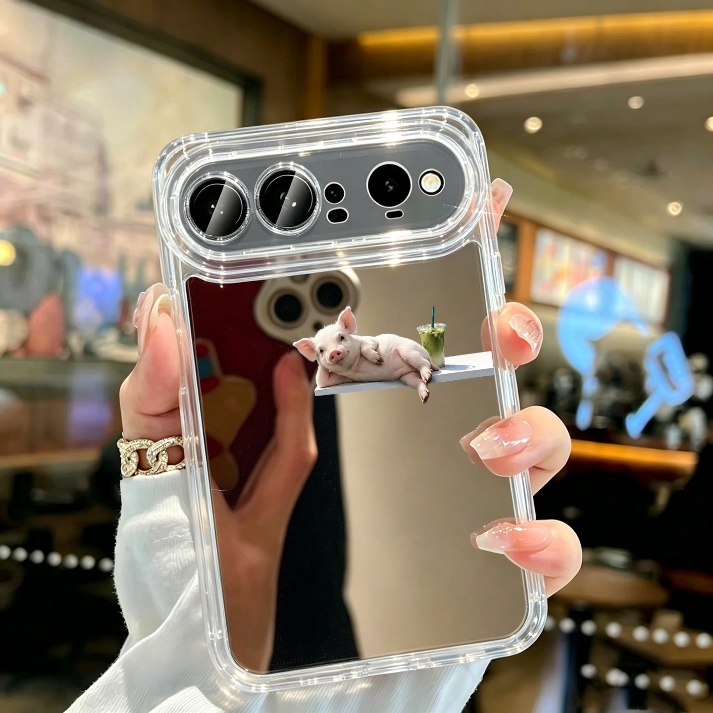 搞怪风惬意小猪适用huawei华为新款Pura X View手机壳透明软镜面华为阔直板puraxview防摔硅胶保护套全包女款