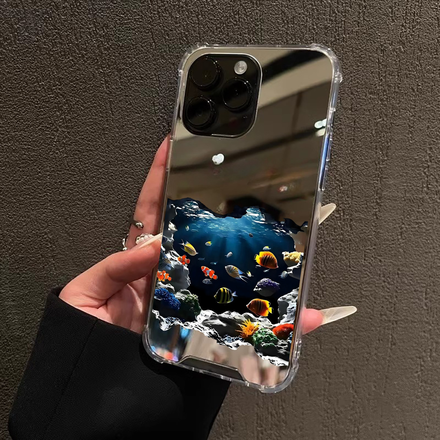 自己的一片海洋适用iPhone17苹果14磁吸手机壳15ProMax鱼16镜面13三星S24Ultra补妆25镜子Pura70华为Mate40女