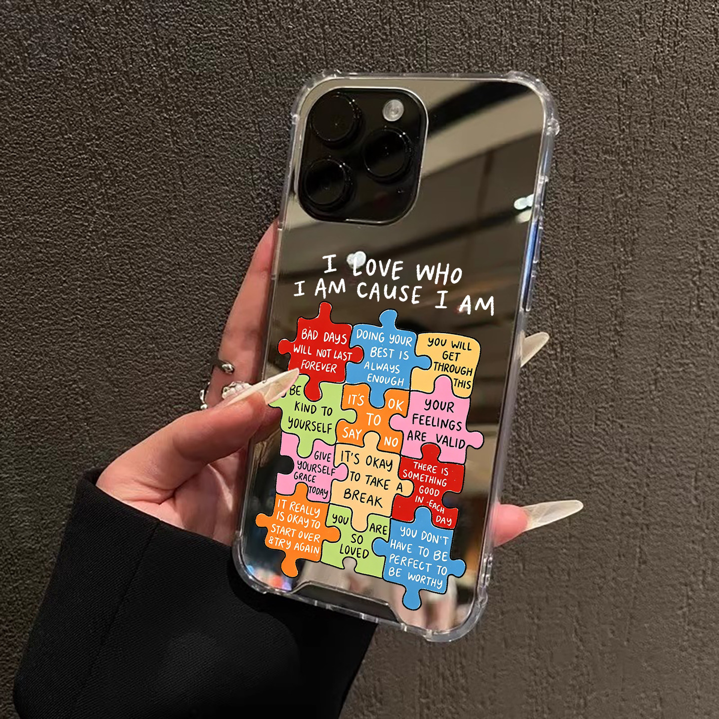 爱自己自我接纳适用iPhone17苹果14手机壳15ProMax英文16女13三星S24Ultra磁吸S25镜面Pura70华为Mate40拼图x