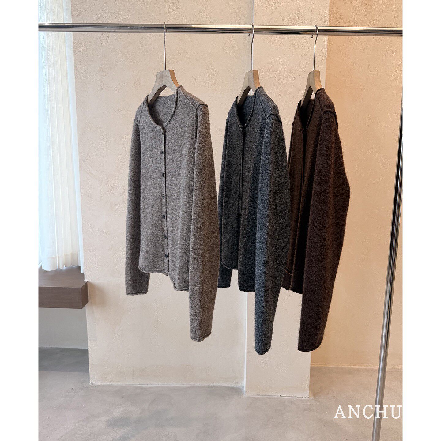 ANCHUDSS 榛果开衫~草原珍珠！牦牛绒羊毛圆领卷边针织小开衫