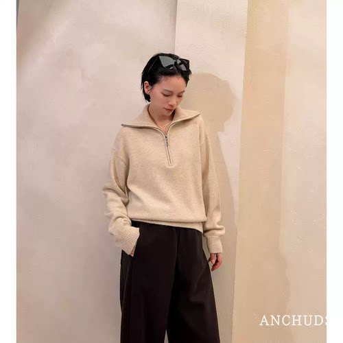 纯山羊绒半拉链高领毛衣秋冬内搭