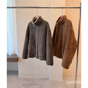 ANCHUDSS 静奢乌木灰 ！初剪绵羊毛双面穿麂皮绒 羊羔毛外套