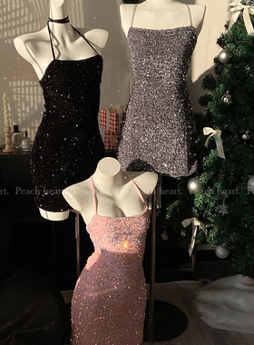 【Peach heart】星河闪烁闪片裙吊带生日裙亮片小礼裙女露背性感