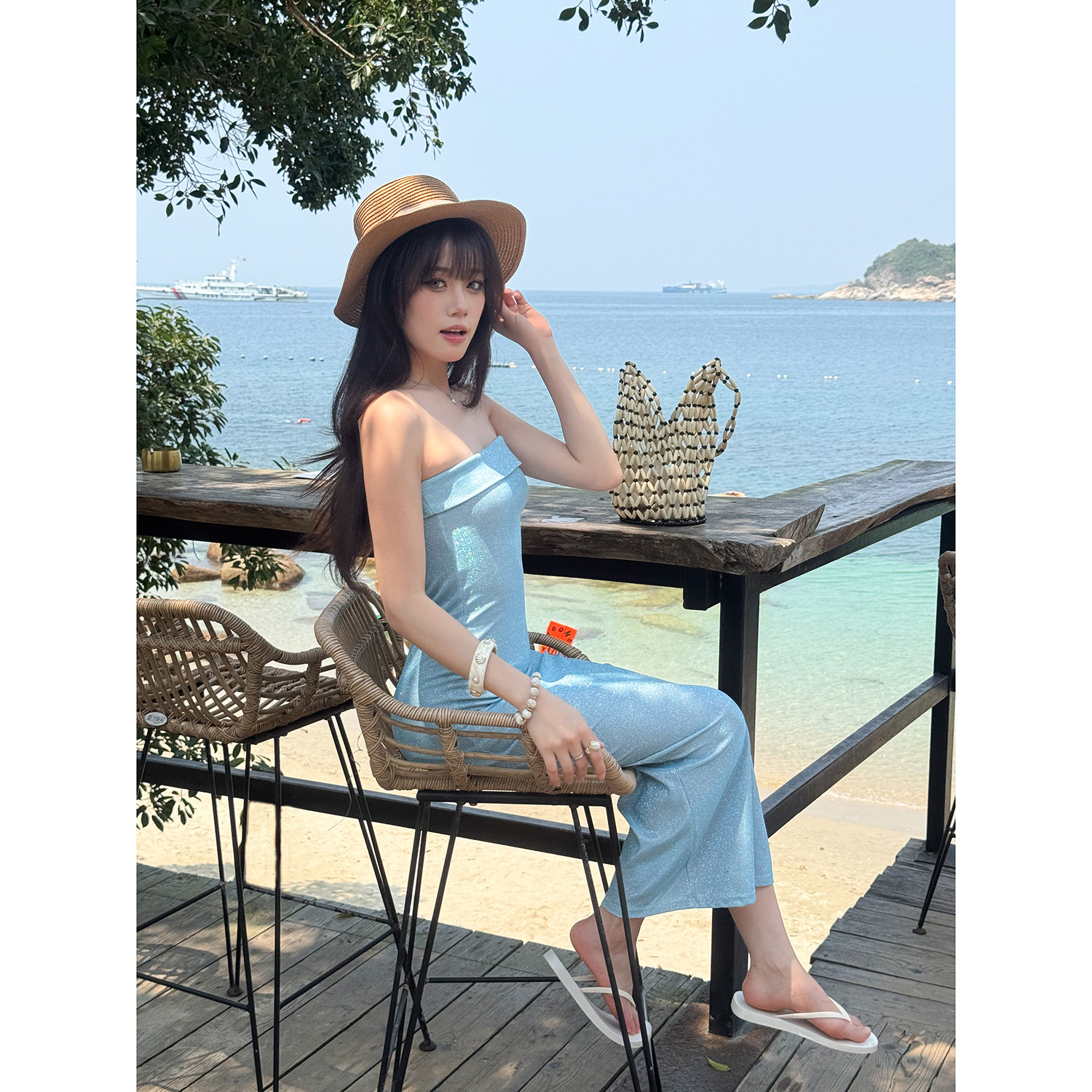 Peachheart 蓝色闪闪辣妹海岛长裙春夏度假风沙滩裙绝美轻晚礼服