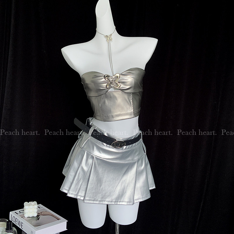 【Peach heart】Y2K爱心抹胸上衣银色辣妹纯欲修身裹胸露背背心,女装/女士精品,抹胸,淘宝优惠券,粉丝福利购,淘宝优惠卷