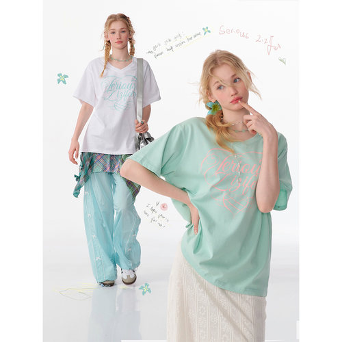 美式复古三色爱心短袖