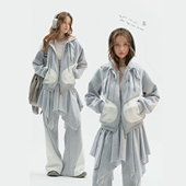 女 套装 ziziFe春秋季 设计感不规则半身裙连帽灰色卫衣外套休闲长裤