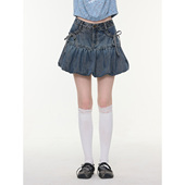 高腰显瘦蝴蝶结牛仔花苞兜兜半身裙女 夏新款 ziziFei 奶甜泡泡