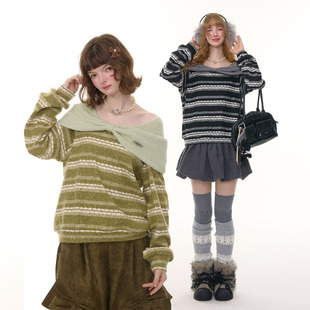 ziziFei秋冬季美式复古设计感立体蝴蝶结宽松显瘦上衣针织毛衣女