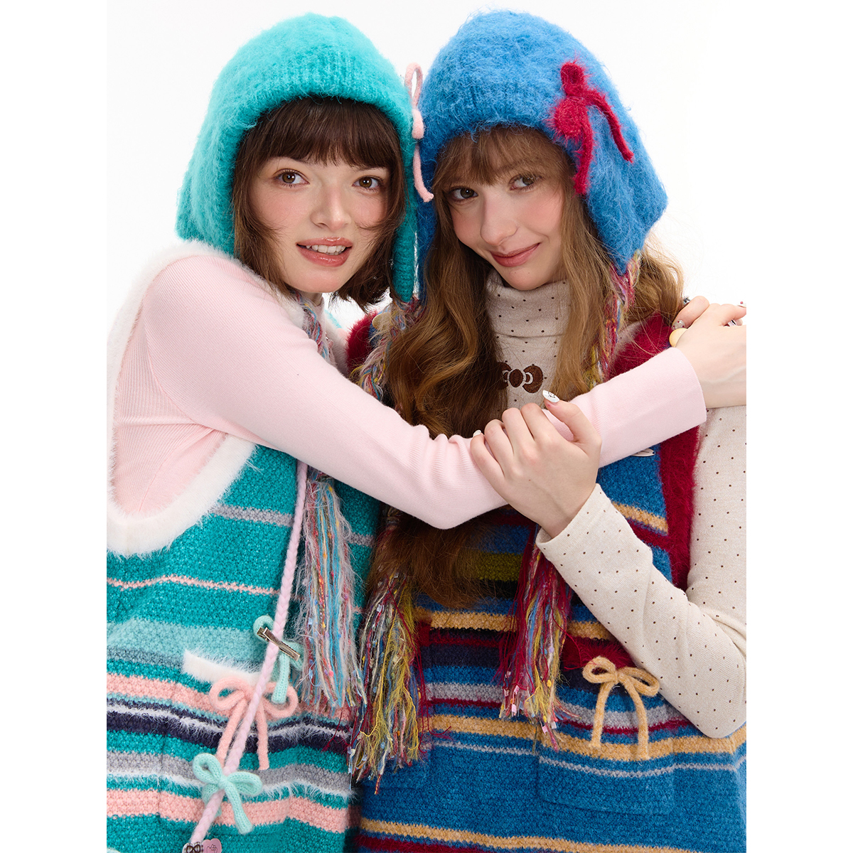 ziziFei秋冬季复古设计感麻花辫子蝴蝶结保暖防寒毛线针织帽子女