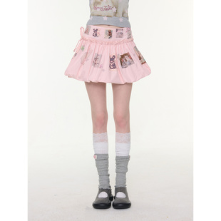 动物印花高腰显瘦粉色兜兜半身裙女 夏新款 ziziFei 甜梦收藏夹