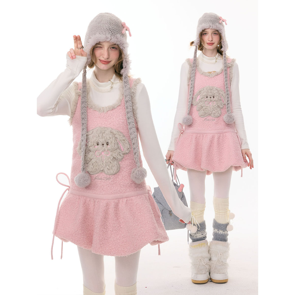 ziziFei''粉雾兔兔堡''设计感毛绒兔子粉色兜兜下摆背心连衣裙女,女装/女士精品,连衣裙,淘宝优惠券,粉丝福利购,淘宝优惠卷