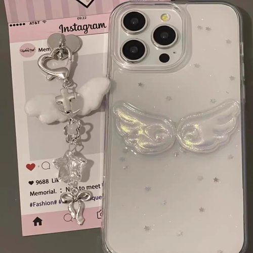 滴胶立体闪粉翅膀适用苹果17 16promax手机壳iPhone15少女14pro软壳苹果13全包12新款11pro xs 16e保护套防摔